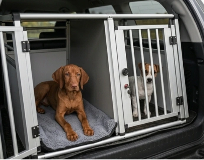 Chiens dans la caisse