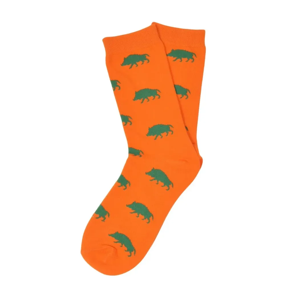 Erwachsenen-Socken – Wildschwein- & Hirschmuster (Grün mit gelben Hirschen, 36 - 40)