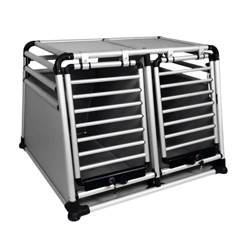 Doppelter Transportkäfig für Hunde aus Aluminium mit abgerundeten Ecken